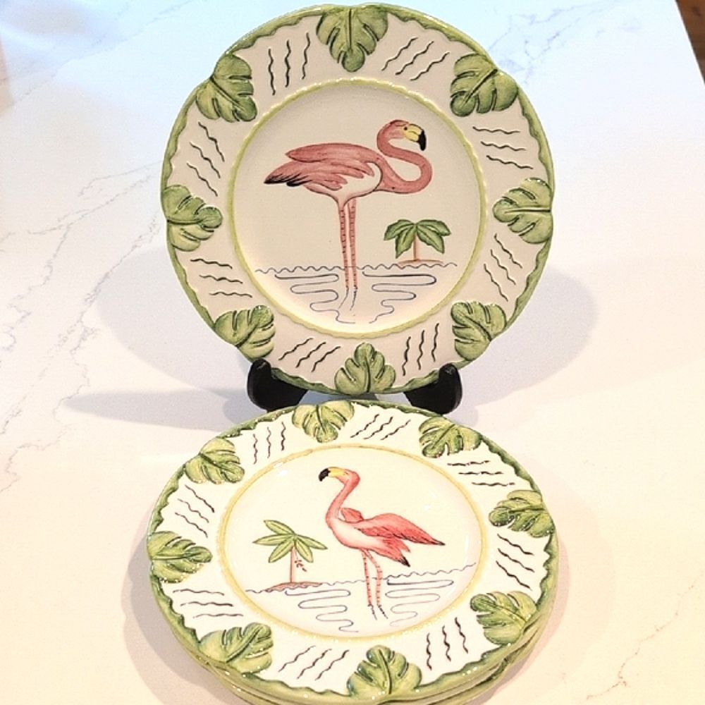 Vintage Mariposa 8.5" Flamingo Plates Hand Painted by Jilly Walsh Made In Italy